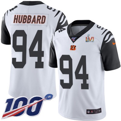 Nike Cincinnati Bengals #94 Sam Hubbard White Super Bowl LVI Patch Men's Stitched NFL Limited Rush 100th Season Jersey